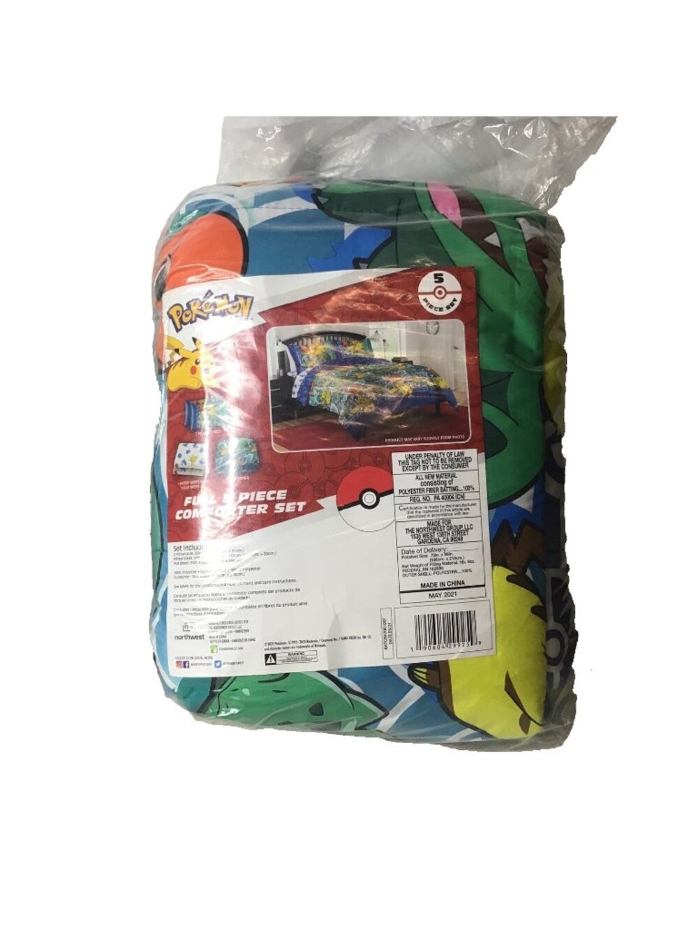 Pokemon Full Bed in Bag Set Kids 5 Piece Comforter Sheets Pillowcases Bedding